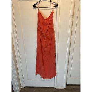 J Crew Strapless Dress Cotton Gauze Orange Large L Sundress Summer Party Maxi
